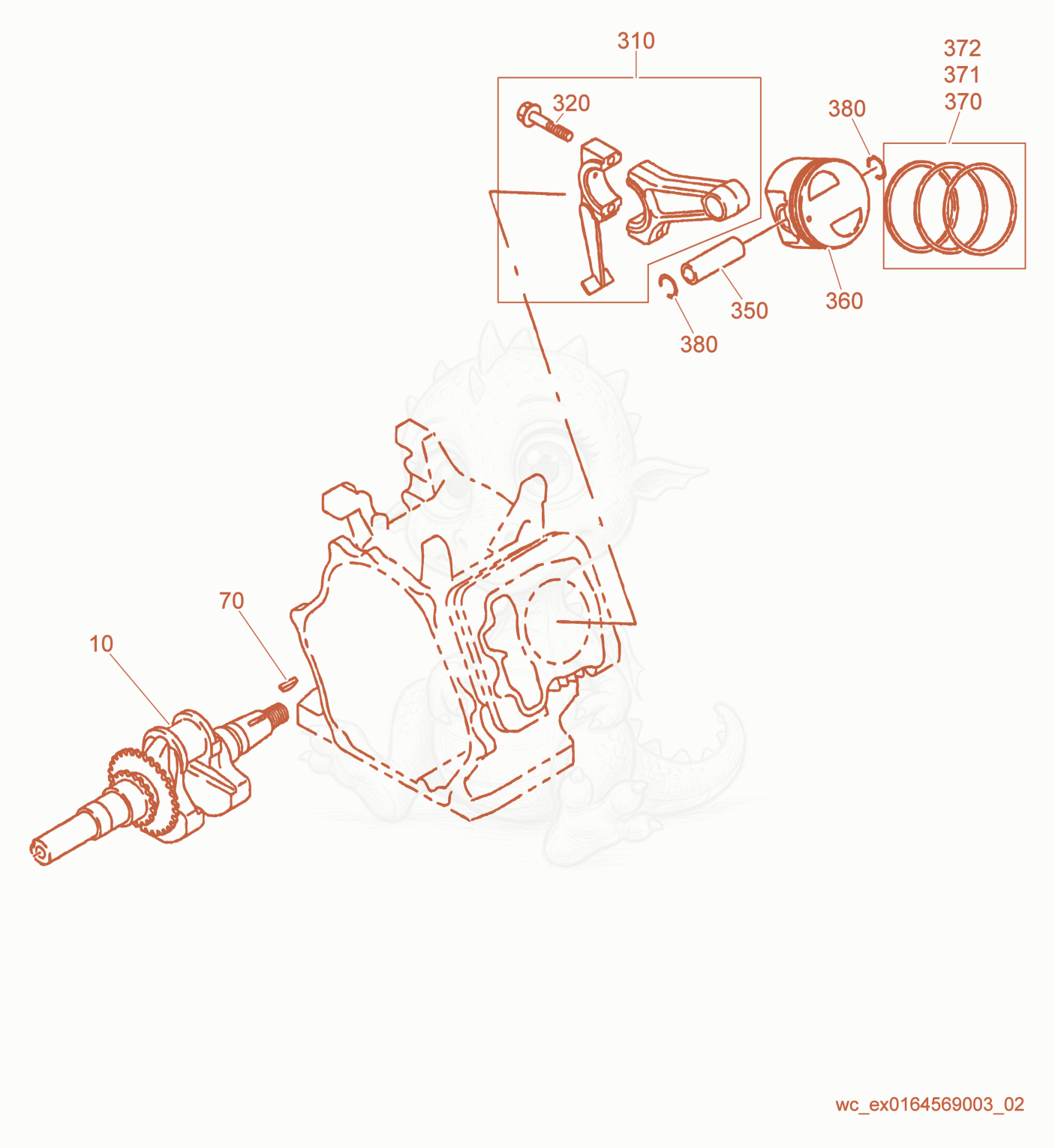 Exploded parts diagram of the Crankshaft/Piston of a Wacker Neuson GP4000, with numbered balloons