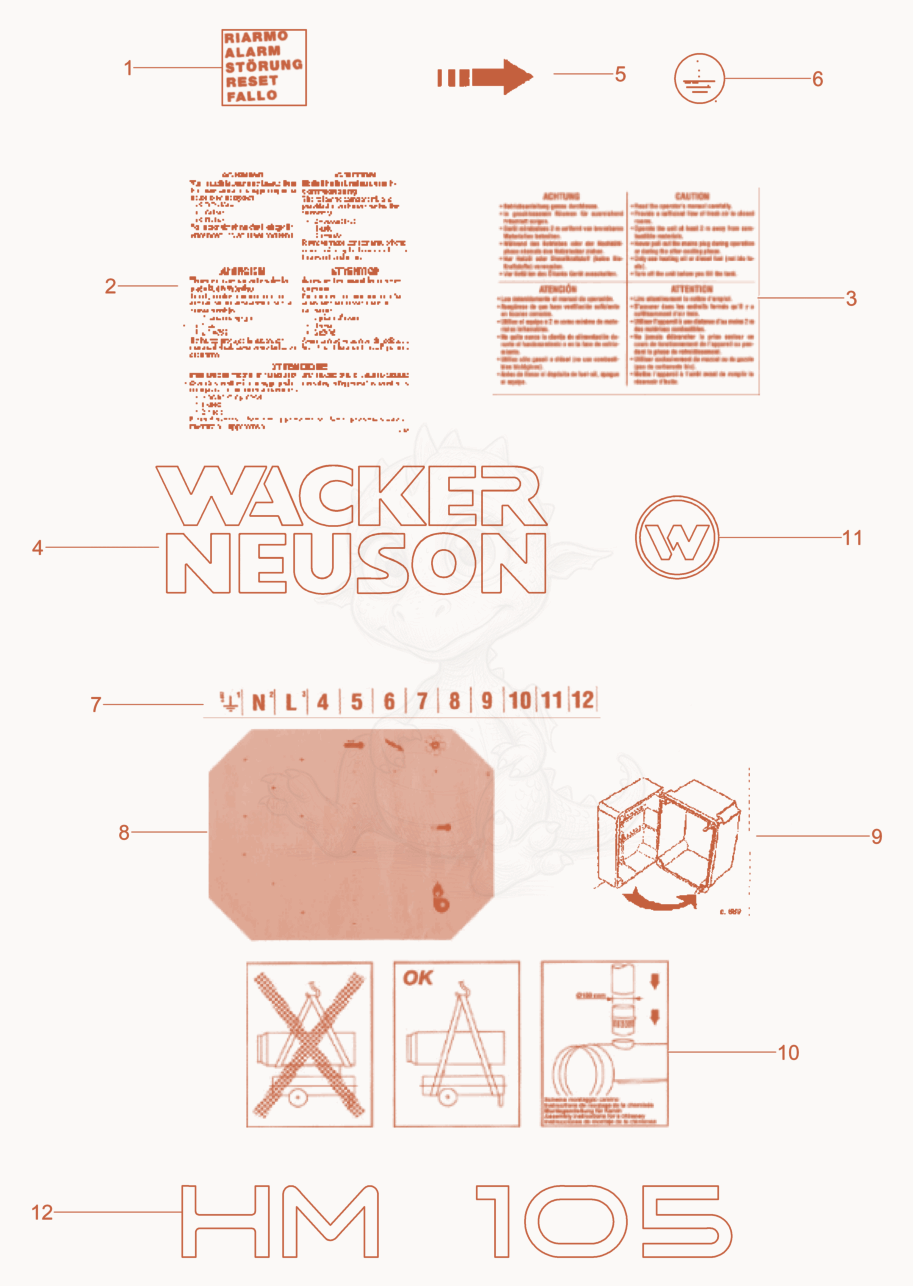Despiece del Label de una máquina Wacker Neuson HM105, con globos numerados