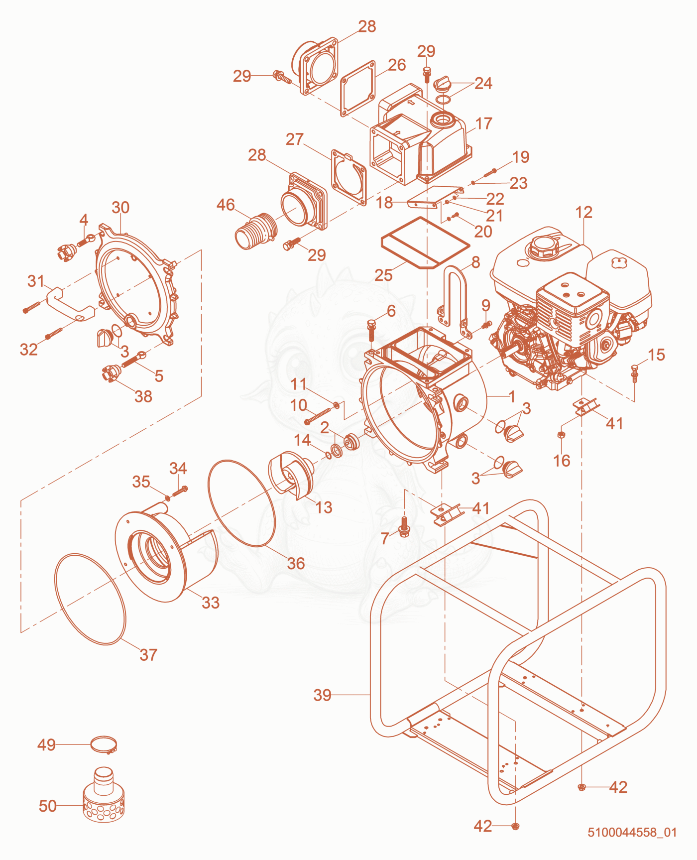Despiece del Pump cpl. de una máquina Wacker Neuson PT3A(I), con globos numerados