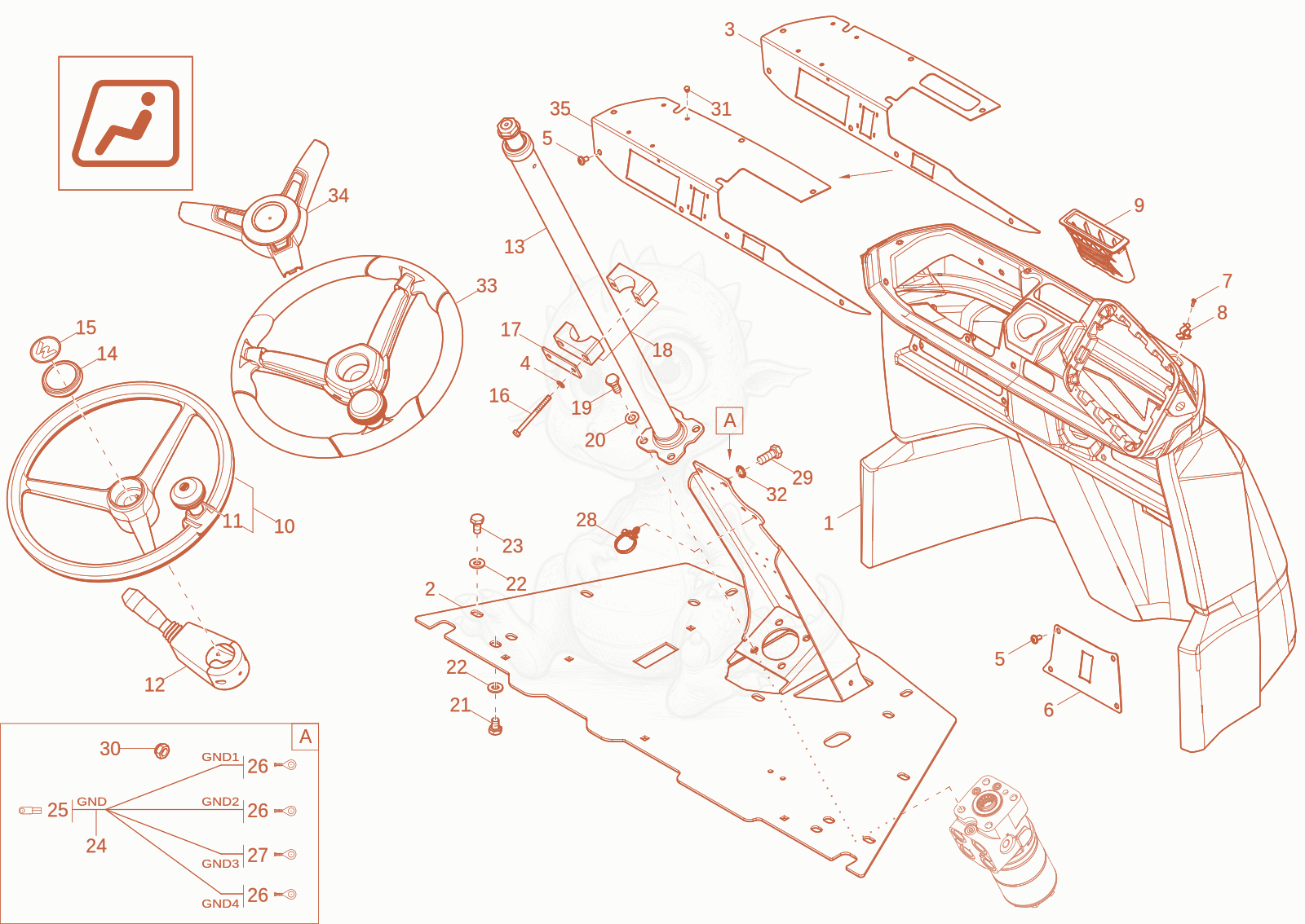 Exploded parts diagram of the pilot stand of a Wacker Neuson DW60-3, with numbered balloons