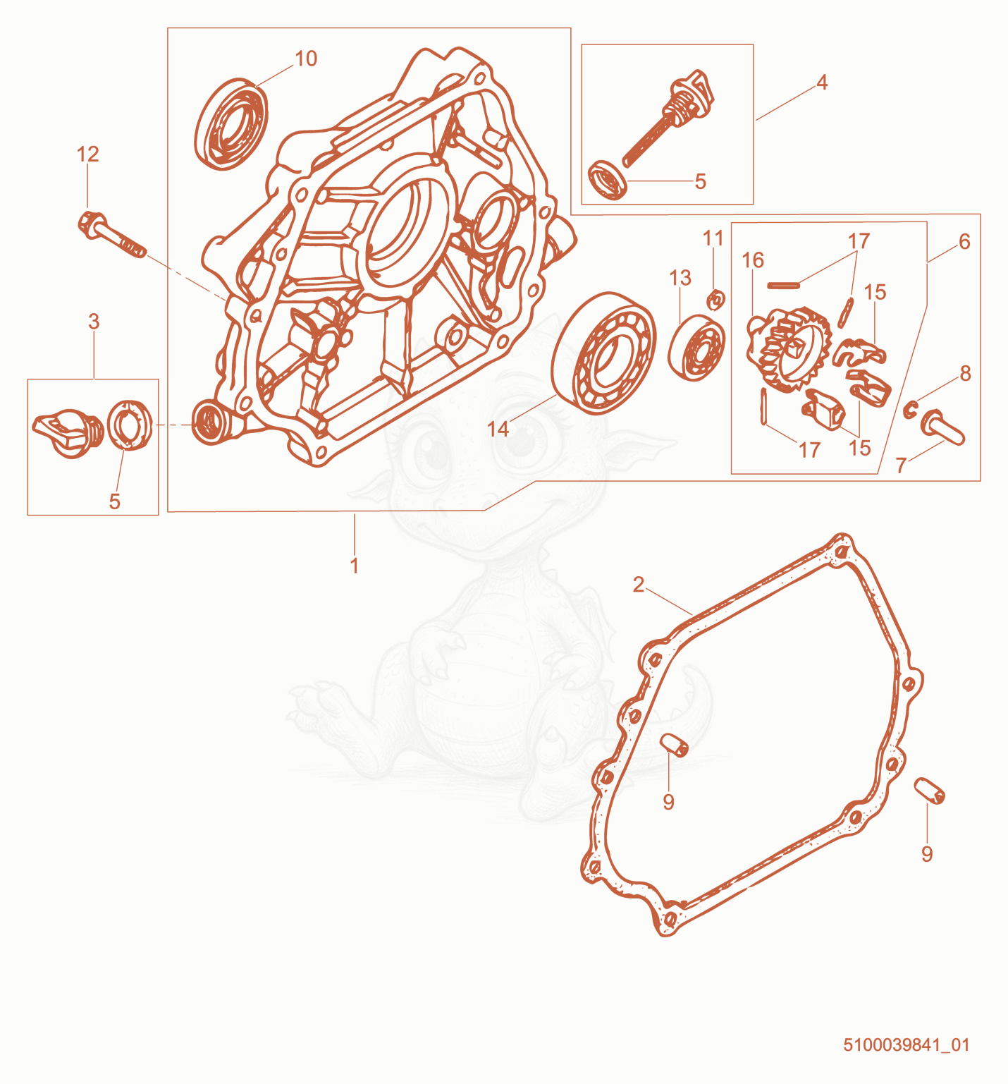 Exploded parts diagram of the Crankcase Cover of a Wacker Neuson PT4A, with numbered balloons