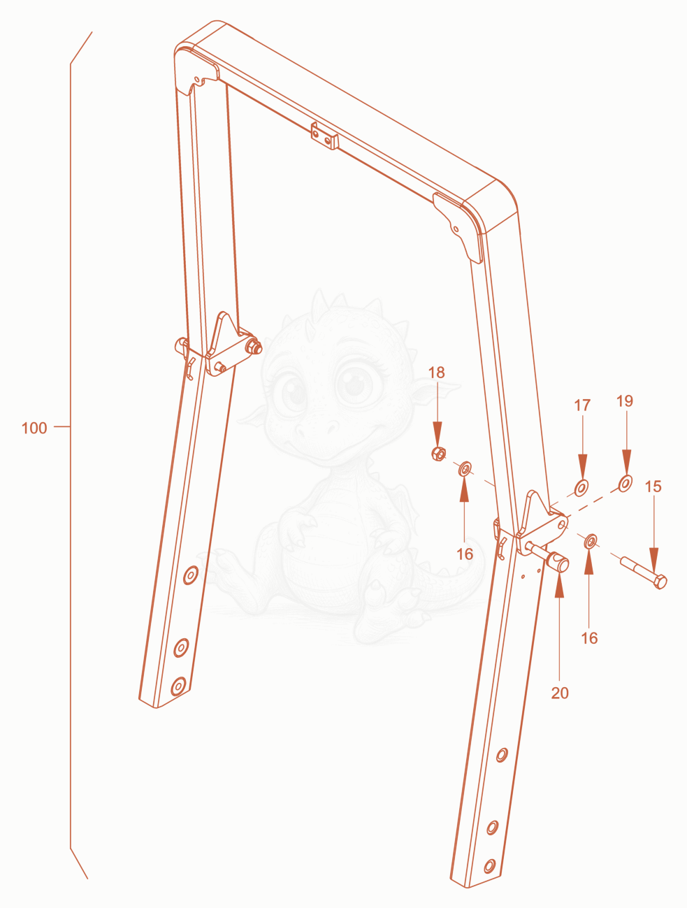 Exploded parts diagram of the roll over protection of a Wacker Neuson RD40-130CDPF, with numbered balloons