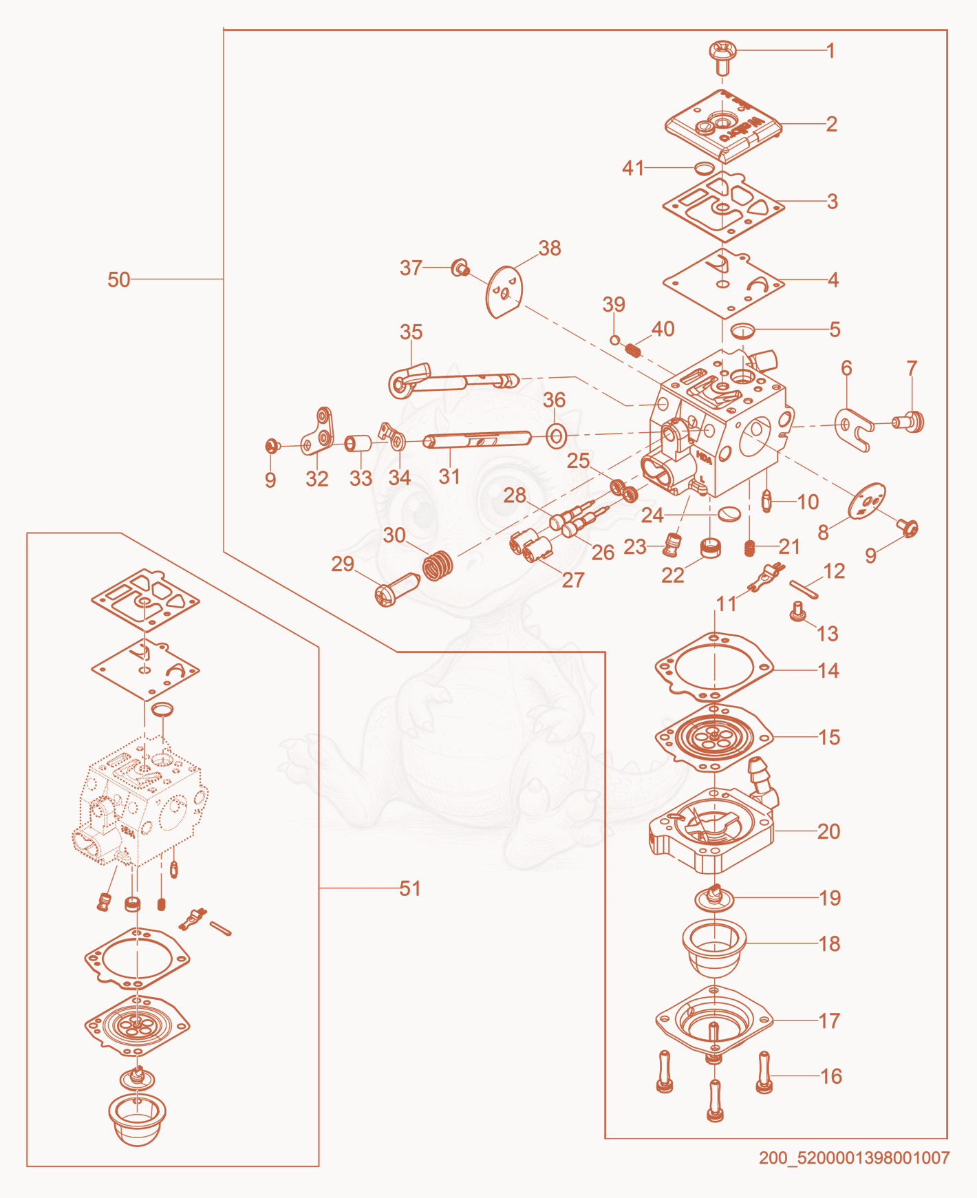 Exploded parts diagram of the Carburetor cpl. of a Wacker Neuson BS60-4S, with numbered balloons