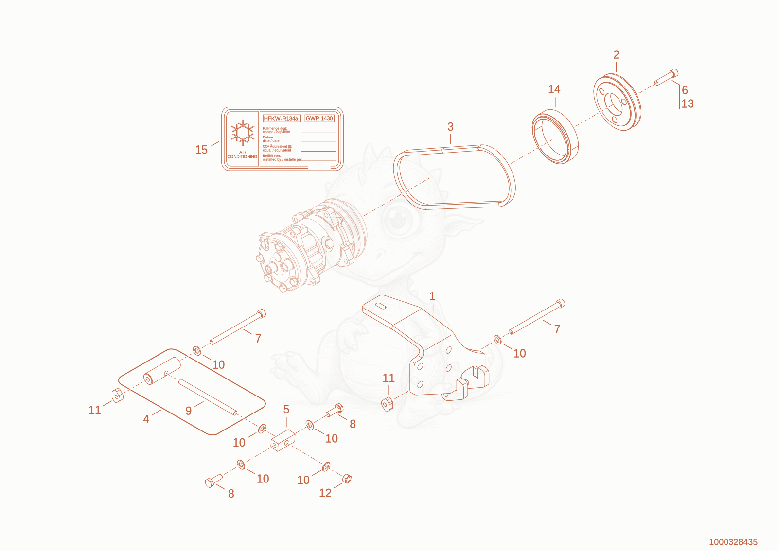 Exploded parts diagram of the bracket compressor of a Wacker Neuson WL32, with numbered balloons