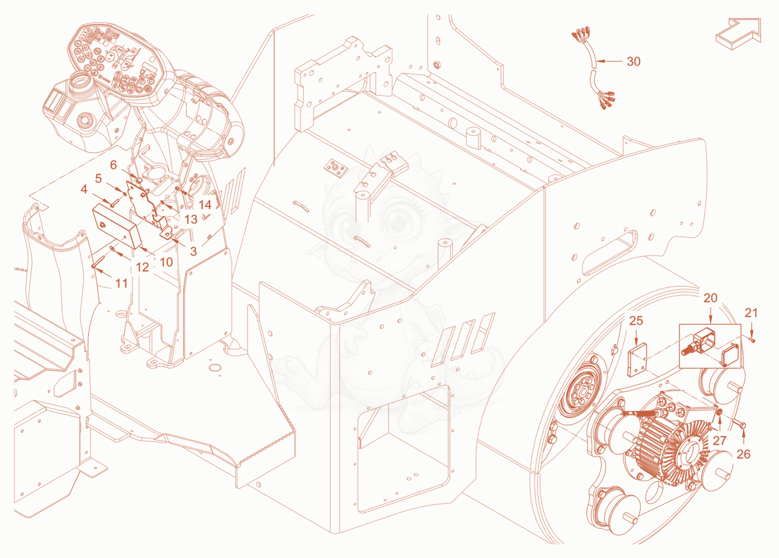 Exploded parts diagram of the compactometer of a Wacker Neuson RD28-120CE, with numbered balloons