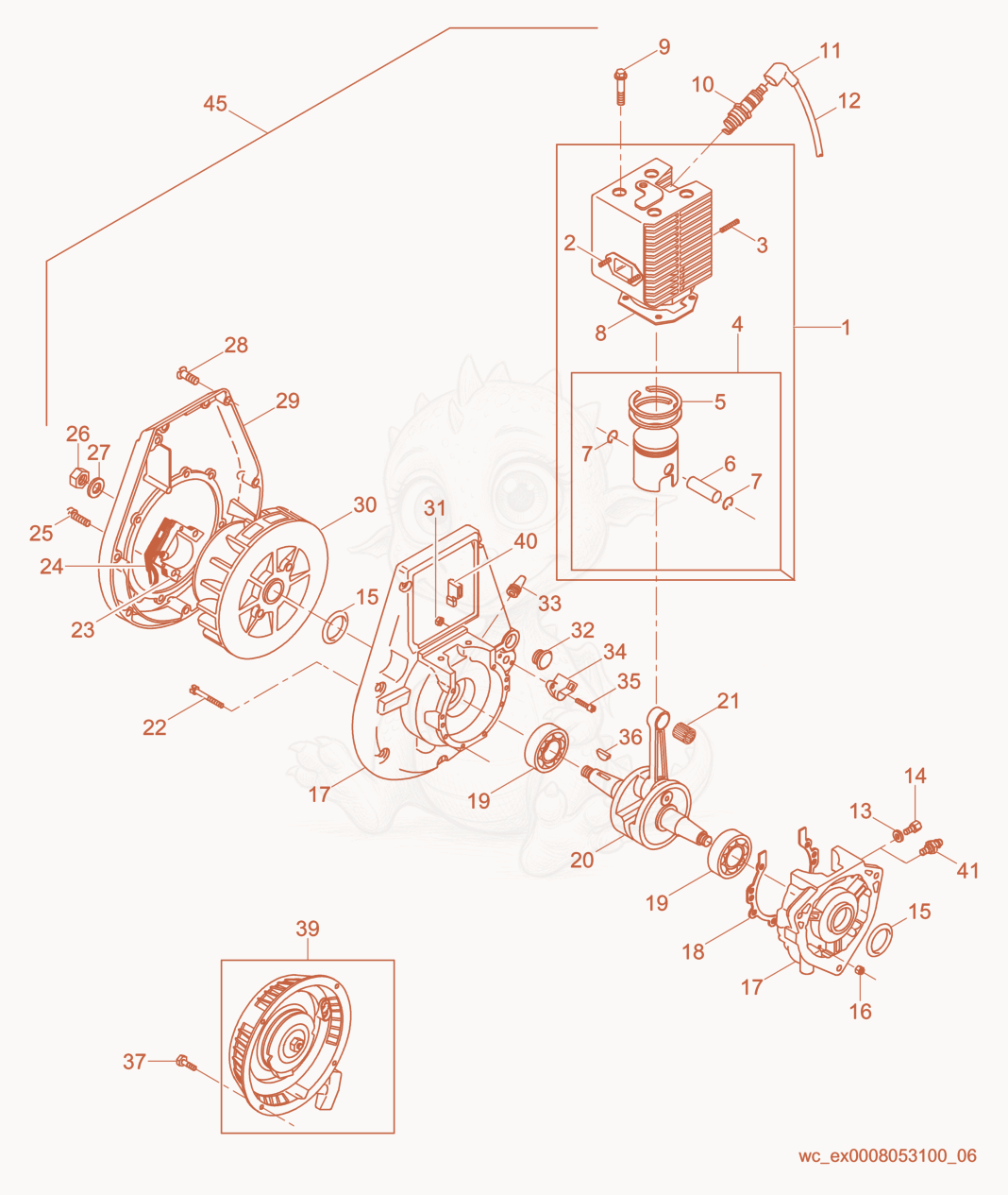 Exploded parts diagram of the Engine-WM 80 of a Wacker Neuson BS52Y, with numbered balloons