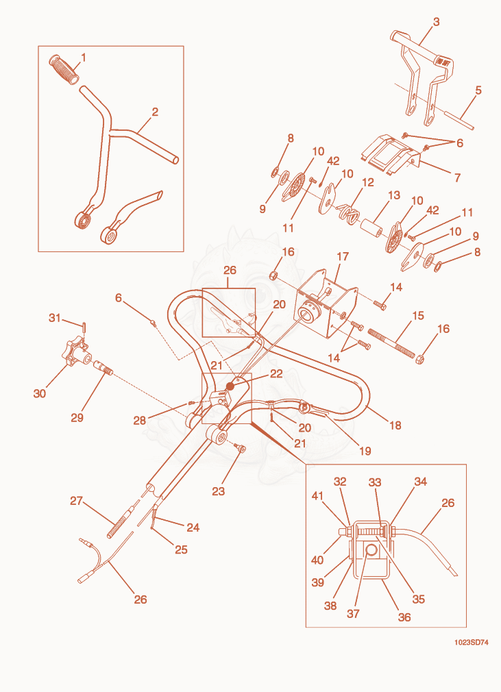 Exploded parts diagram of the Upper Handle Pro-Shift® of a Wacker Neuson CT36AGP-E, with numbered balloons