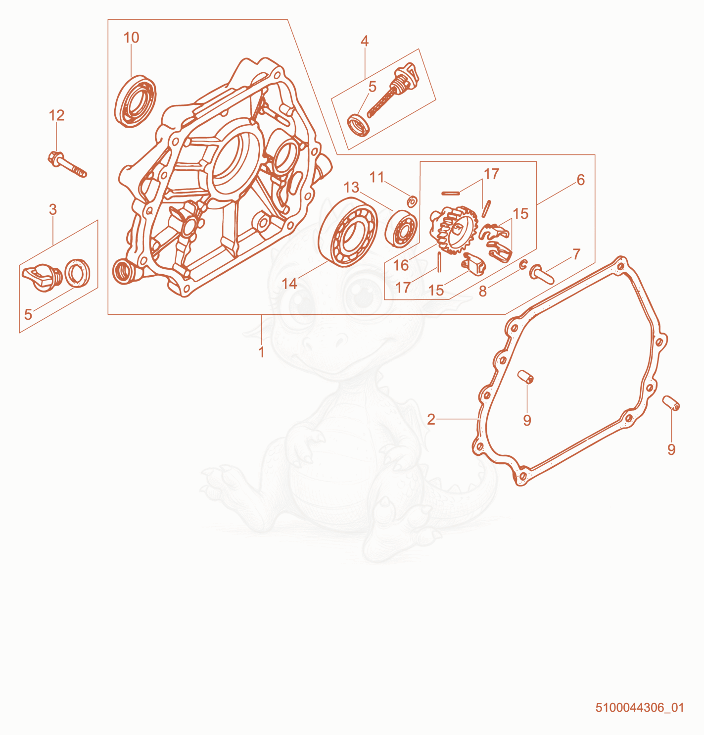 Exploded parts diagram of the Crankcase Cover of a Wacker Neuson GP6600A, with numbered balloons