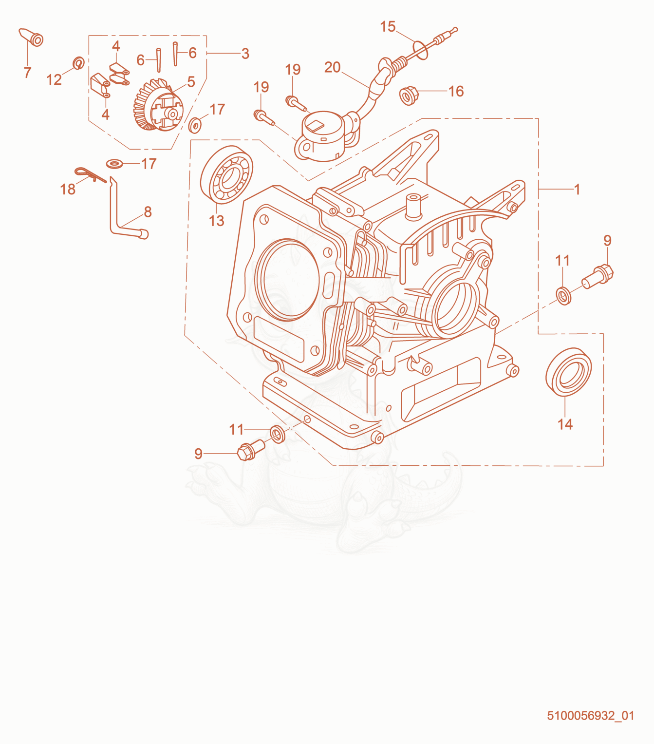 Despiece del Engine Block cpl. de una máquina Wacker Neuson PDT3A, con globos numerados