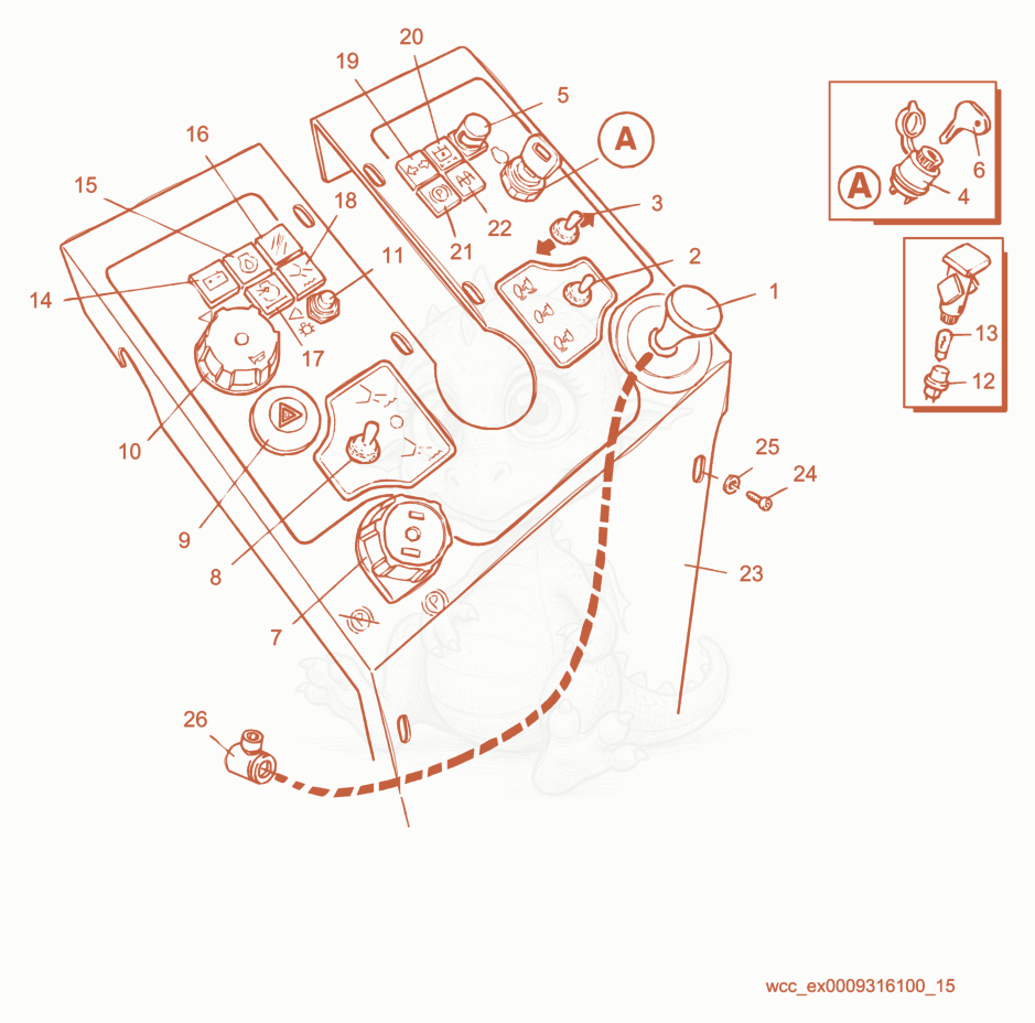 Exploded parts diagram of the Instruments Panel of a Wacker Neuson RD15, with numbered balloons