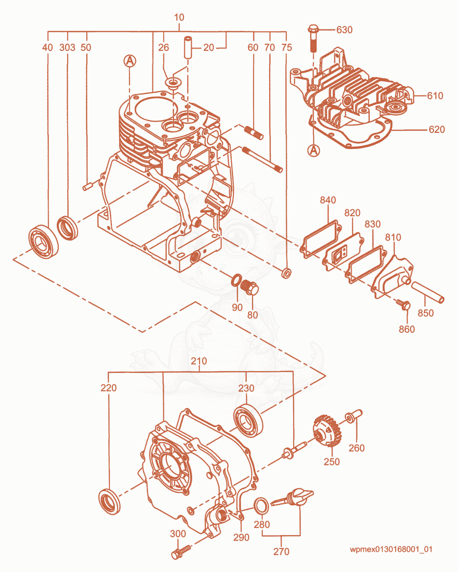 Exploded parts diagram of the Crankcase of a Wacker Neuson AP1550R, with numbered balloons