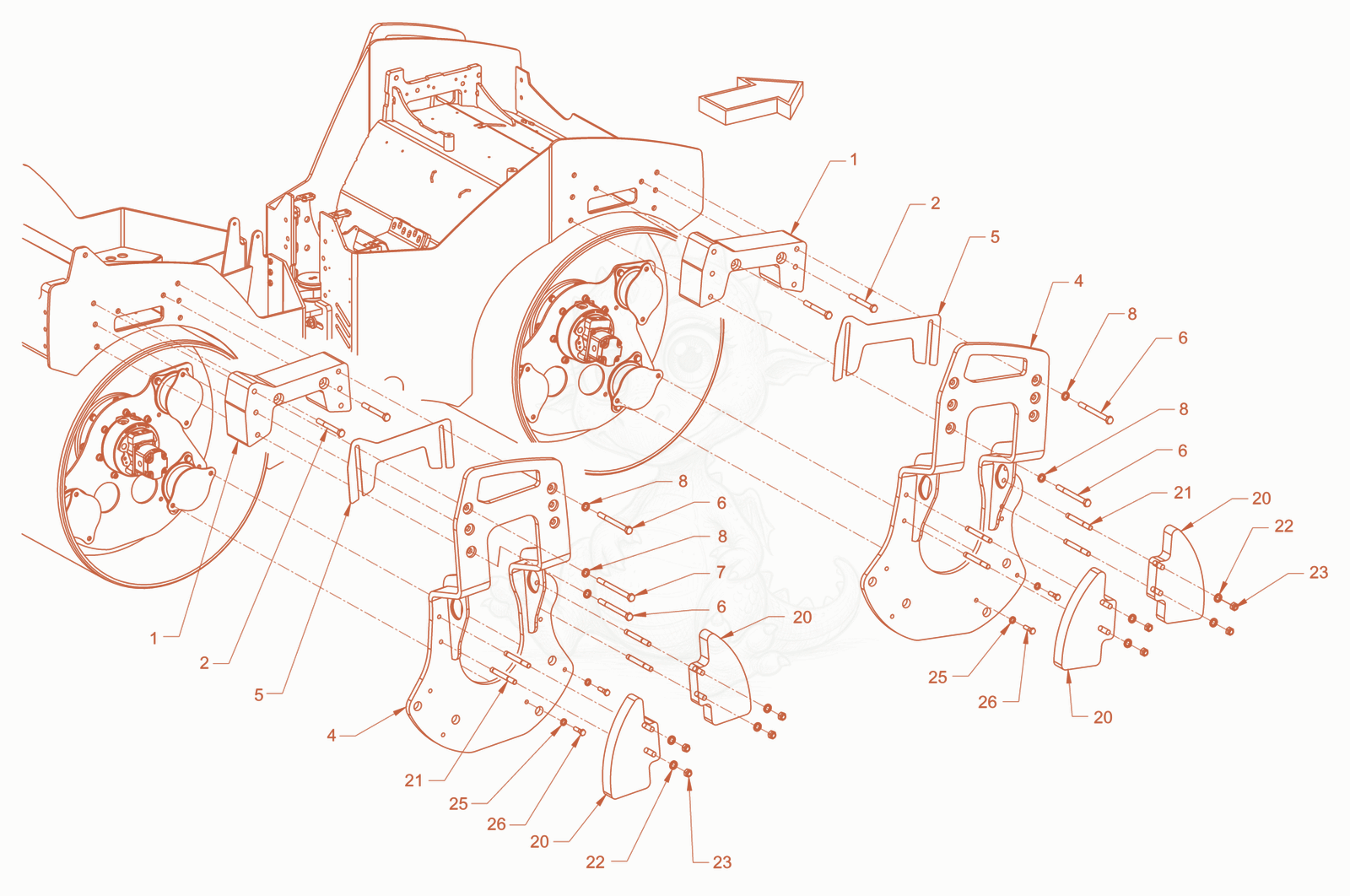 Exploded parts diagram of the suspension of a Wacker Neuson RD45-140.3, with numbered balloons