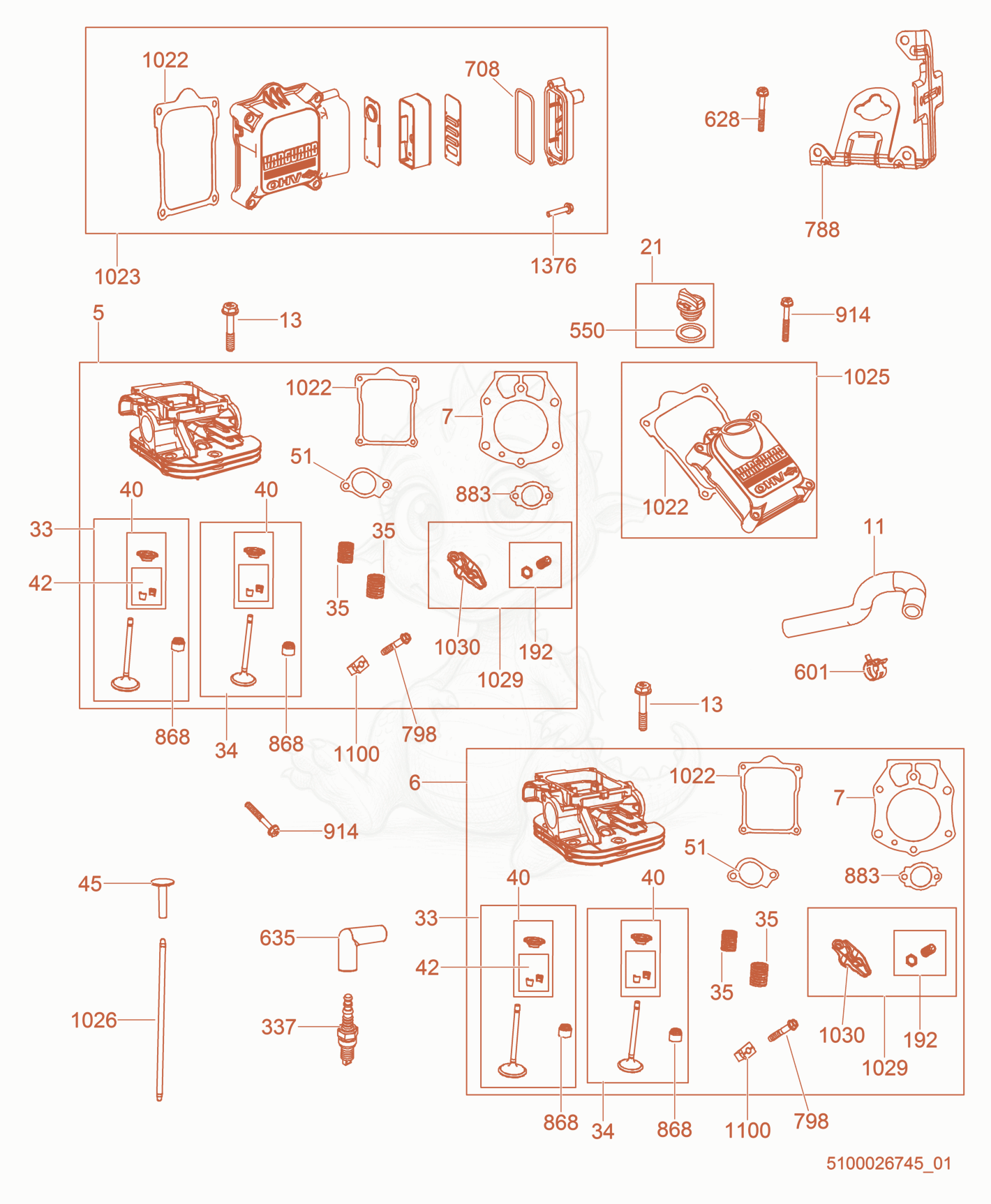Exploded parts diagram of the Cylinder Head of a Wacker Neuson CRT48-37VEU, with numbered balloons