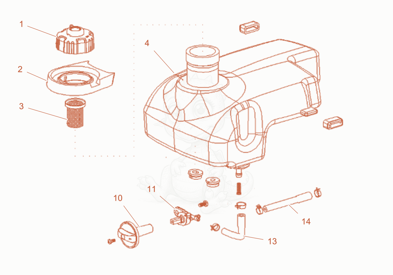 Exploded parts diagram of the Fuel tank cpl. of a Wacker Neuson GB2000GICE, with numbered balloons