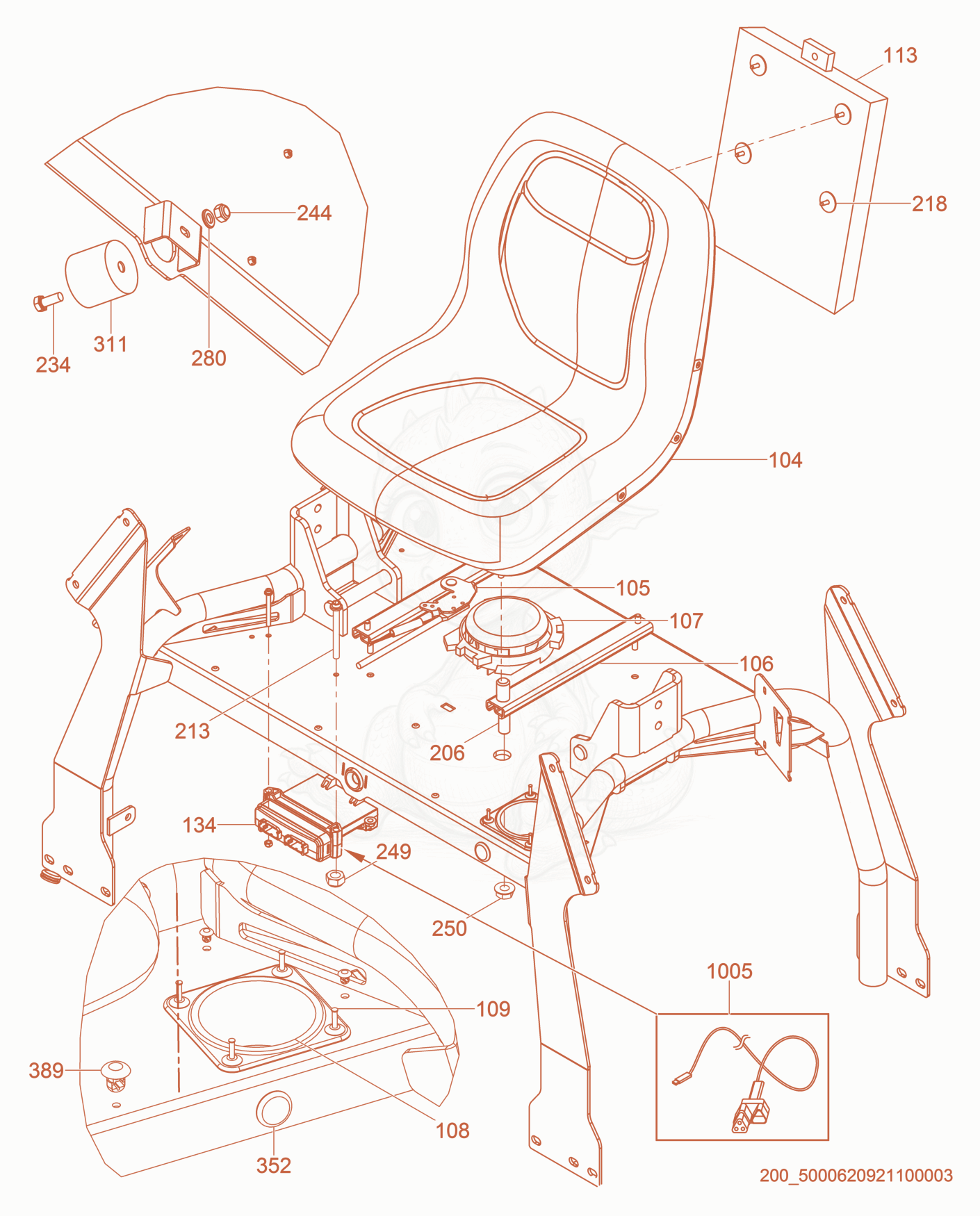 Despiece del Seat Assembly de una máquina Wacker Neuson CRT60-66K, con globos numerados