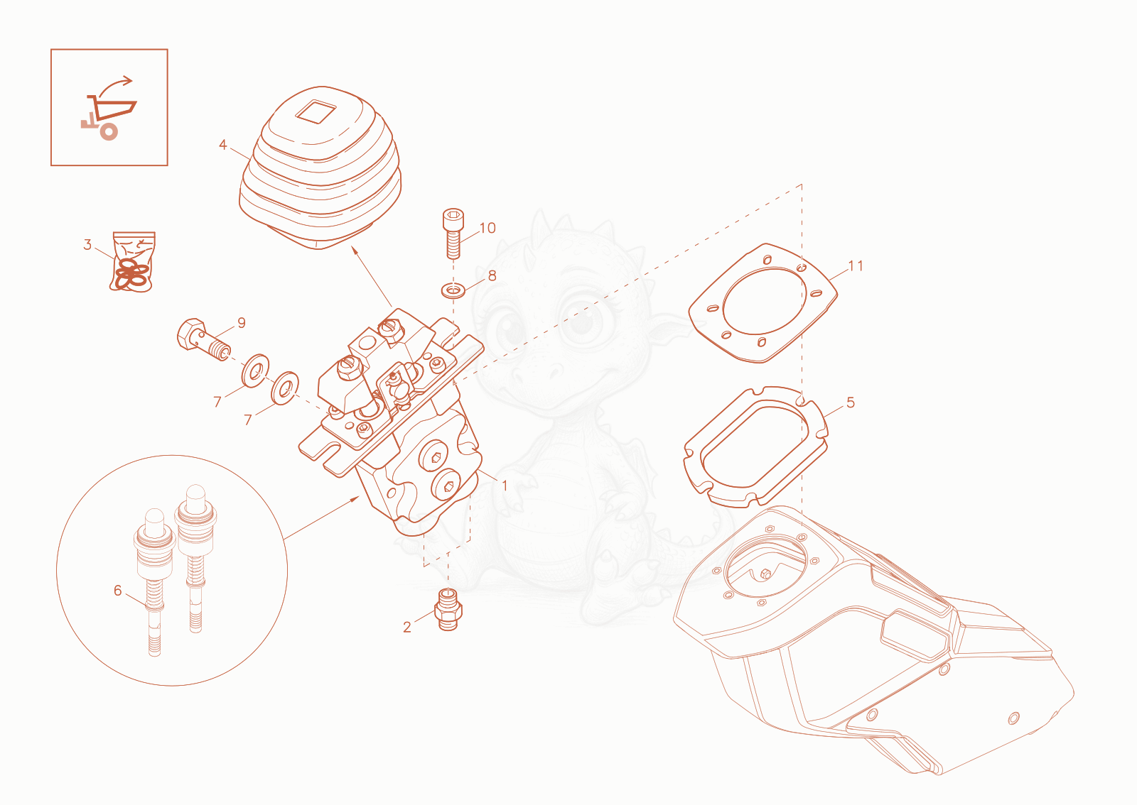 Exploded parts diagram of the joystick of a Wacker Neuson DV100-2, with numbered balloons