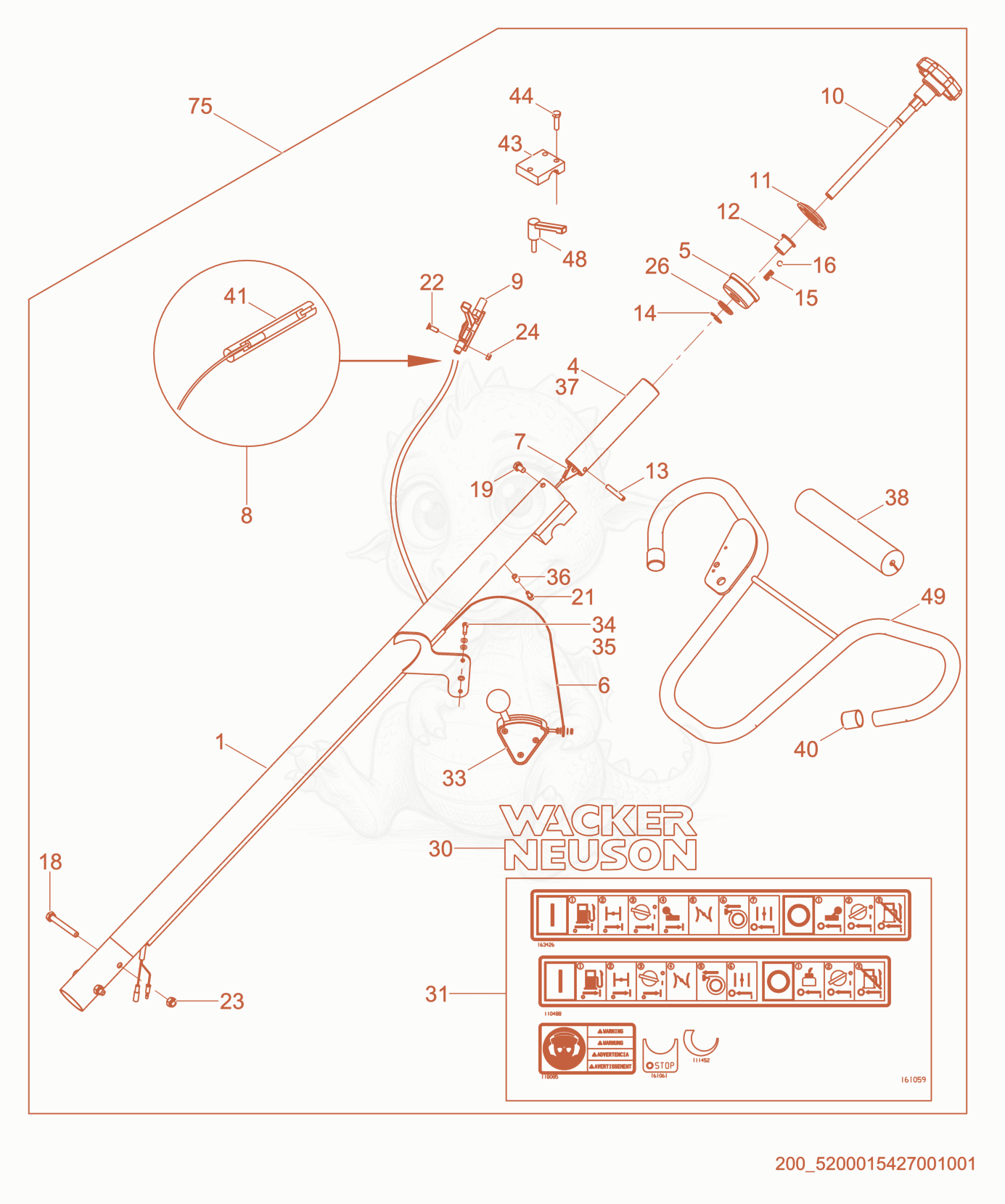 Exploded parts diagram of the Handle-Twist, Centrifugal of a Wacker Neuson CT48-13A-V, with numbered balloons