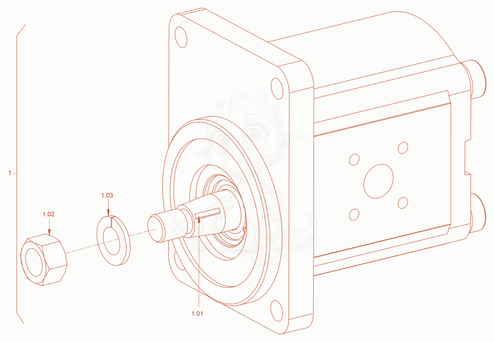 Exploded parts diagram of the pump (hydraulic steering system) of a Wacker Neuson RD24-100O, with numbered balloons