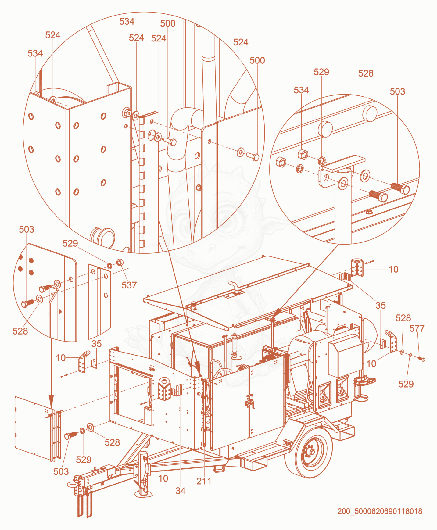 Despiece del Enclosure Panels de una máquina Wacker Neuson ARCTICBEARXHDNS, con globos numerados