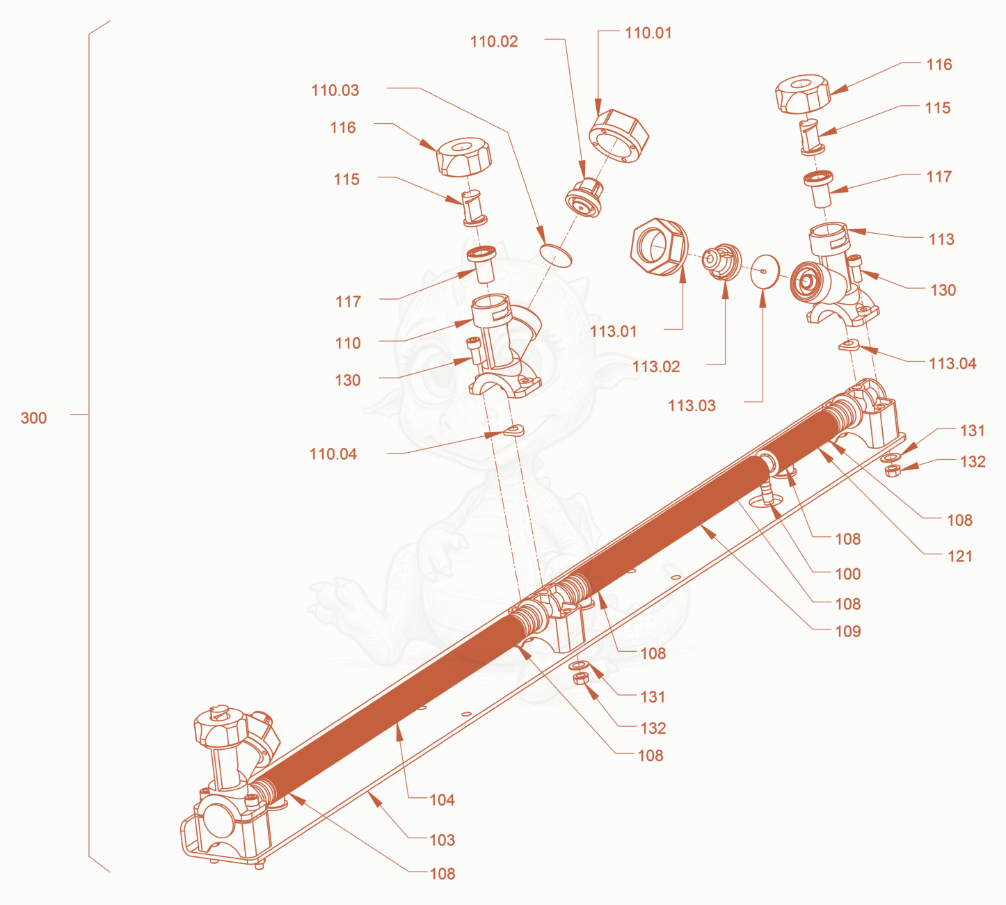 Exploded parts diagram of the sprinkling of a Wacker Neuson RD24-100C, with numbered balloons