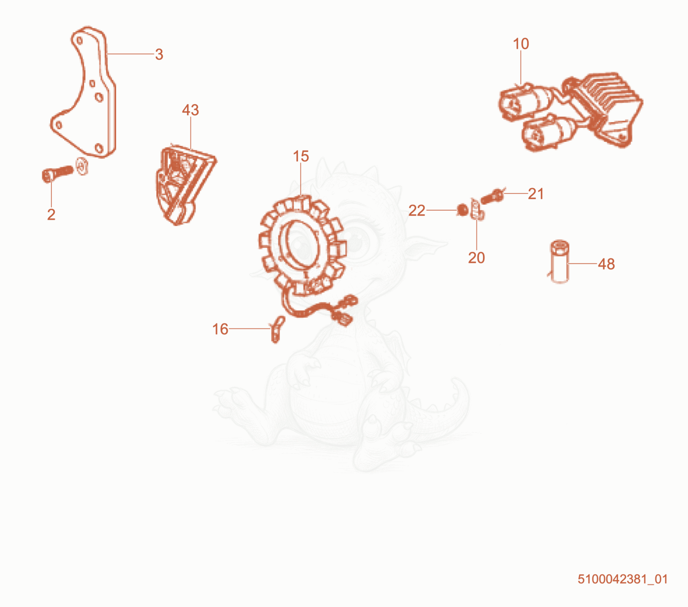 Exploded parts diagram of the Voltage Regulator of a Wacker Neuson RTX-SC2EU, with numbered balloons