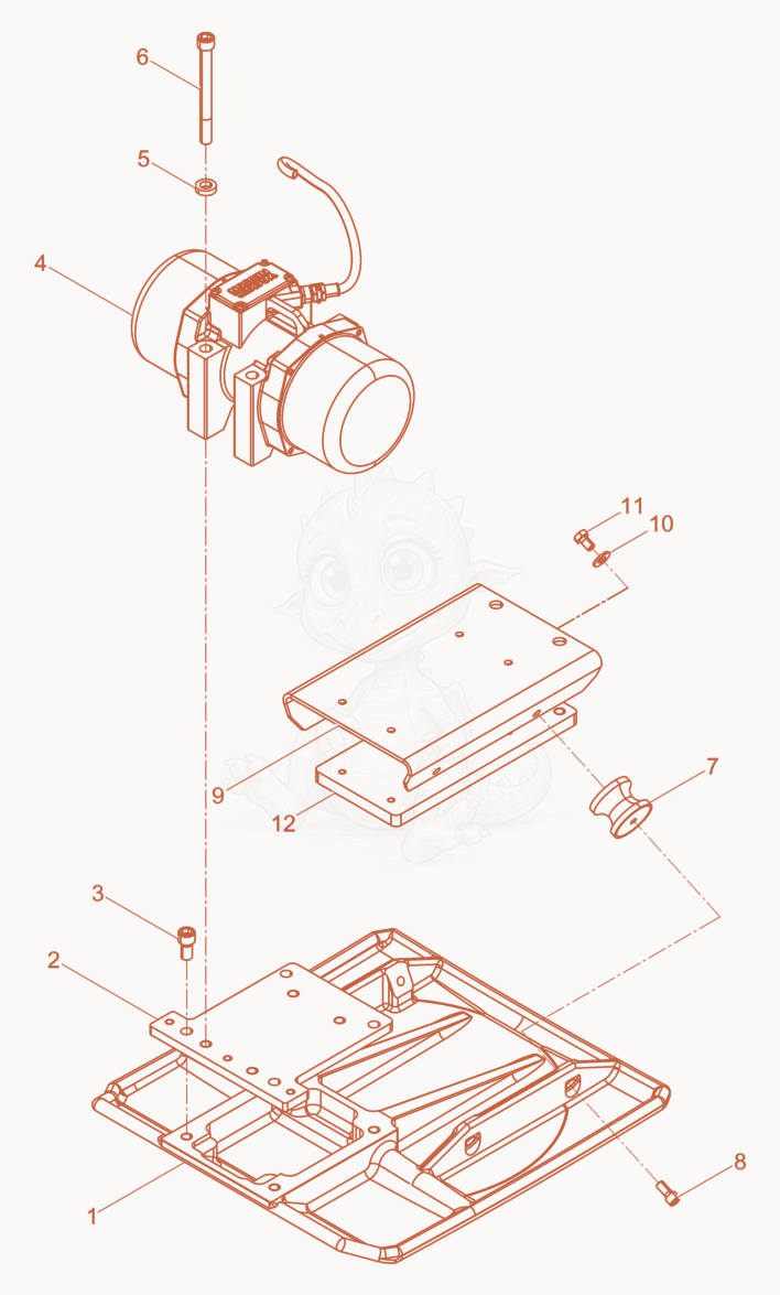 Despiece del Vibration Plate de una máquina Wacker Neuson AP2560E, con globos numerados