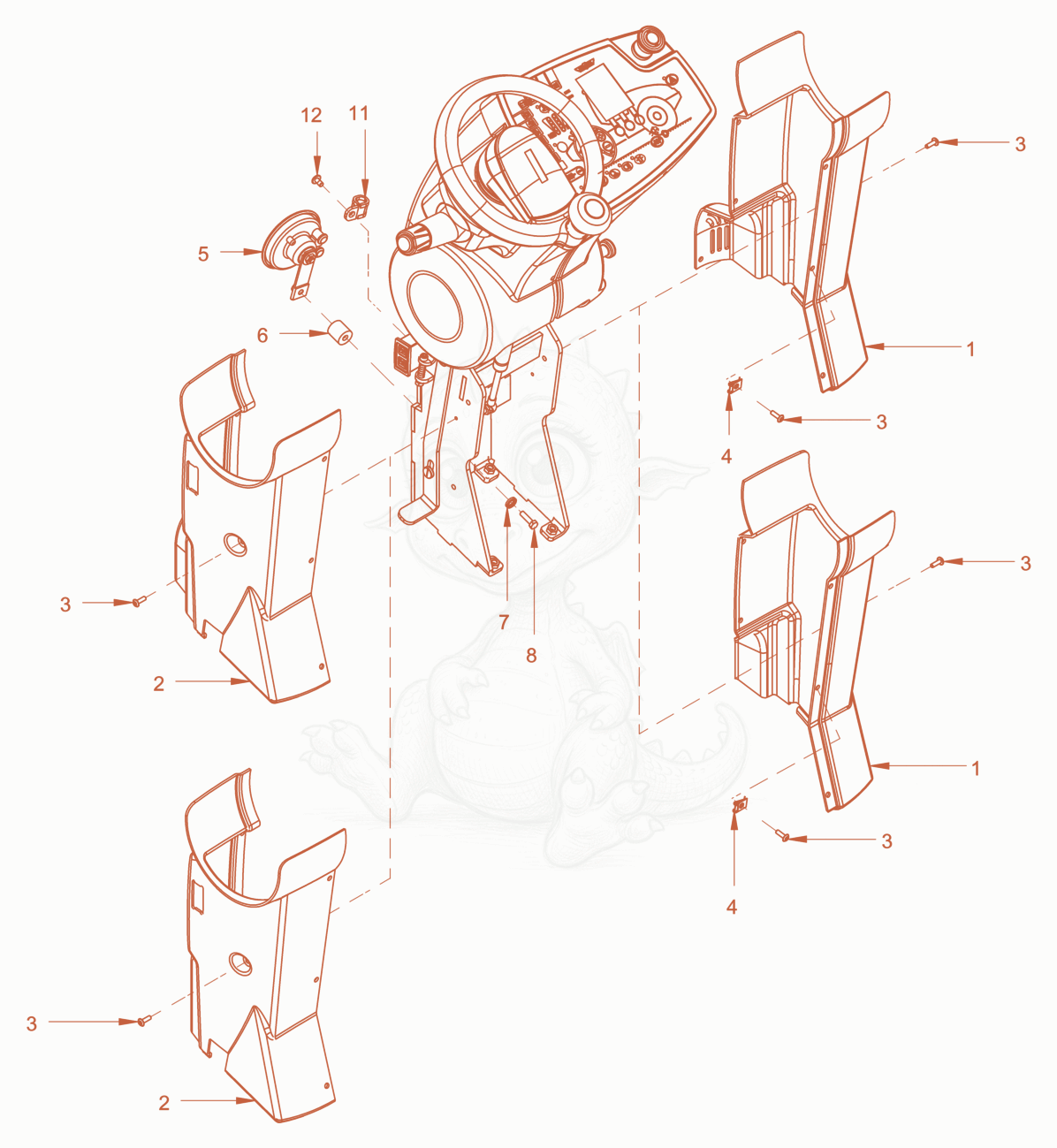 Exploded parts diagram of the operator's platform of a Wacker Neuson RC110PUSROPS, with numbered balloons