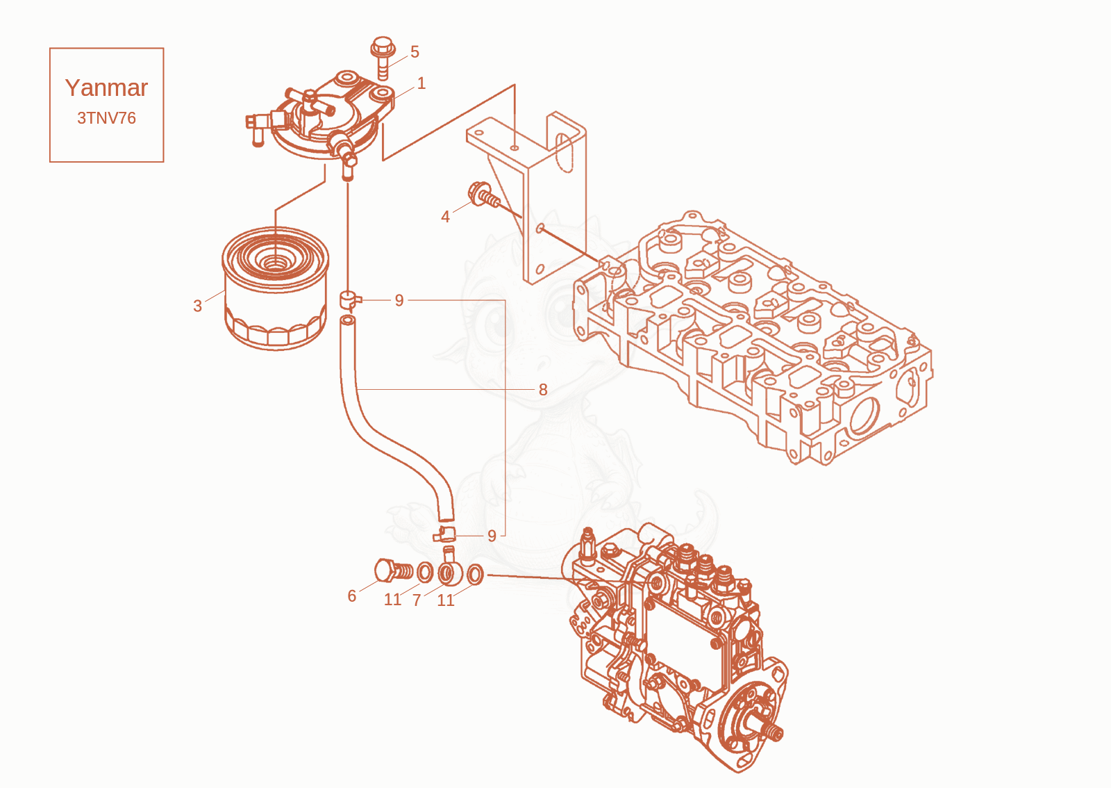 Exploded parts diagram of the fuel line of a Wacker Neuson DW20-2, with numbered balloons