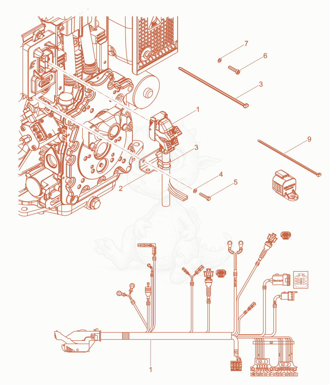 Exploded parts diagram of the Cable harness - Steering of a Wacker Neuson DPU6555HEHAPN, with numbered balloons