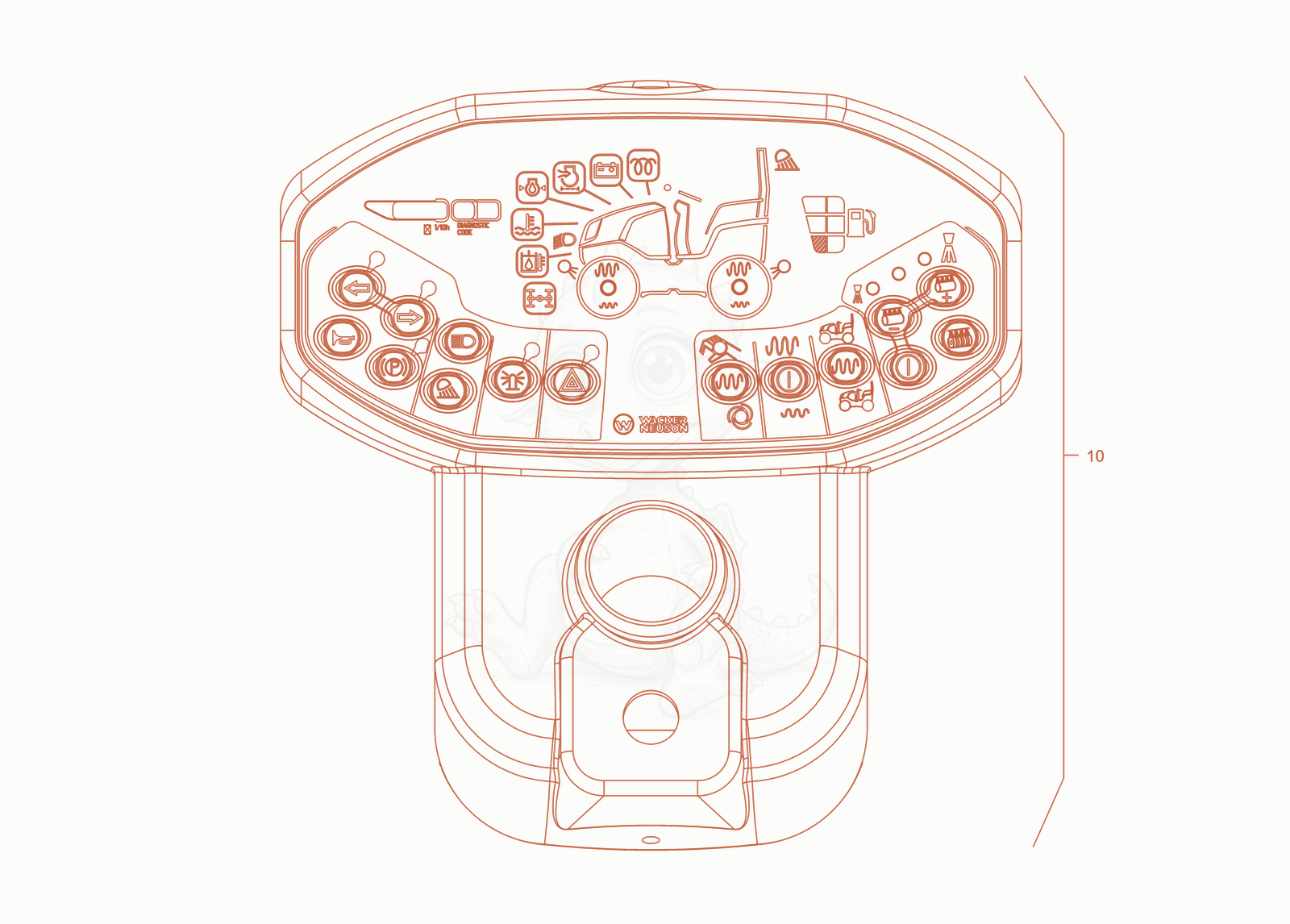 Exploded parts diagram of the instrument panel of a Wacker Neuson RD24-100.3, with numbered balloons