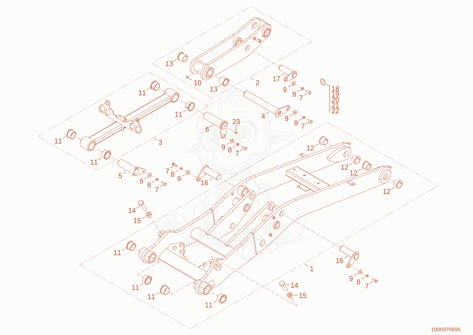 Exploded parts diagram of the loading system/armsystem of a Wacker Neuson WL28, with numbered balloons