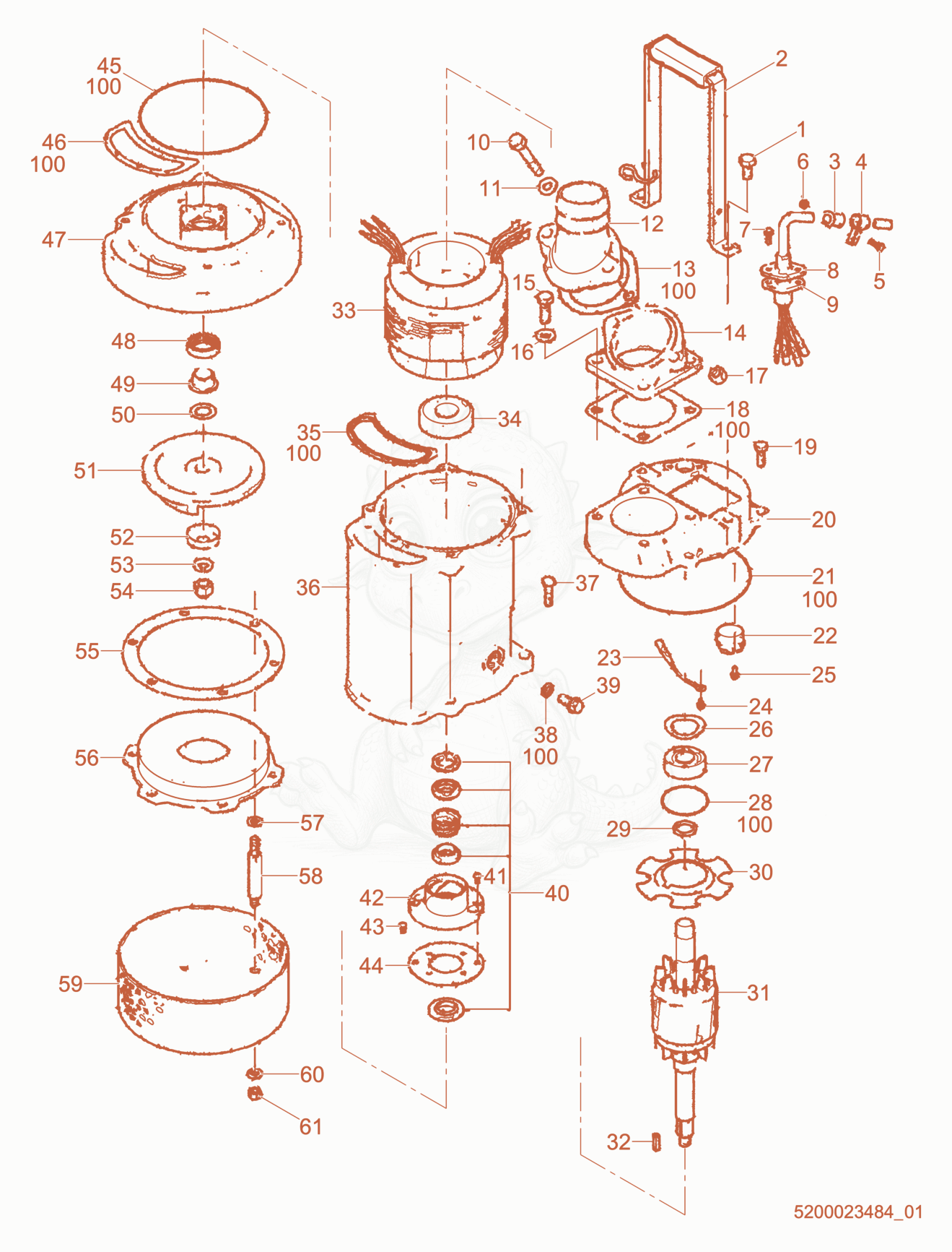 Exploded parts diagram of the Pump Components of a Wacker Neuson PS21503, with numbered balloons