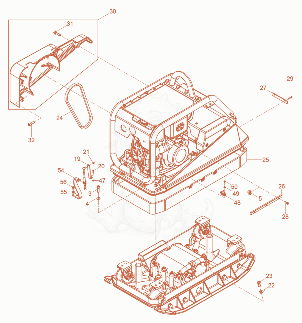 Exploded parts diagram of the Vibration Plate of a Wacker Neuson DPU4045YEHEU, with numbered balloons