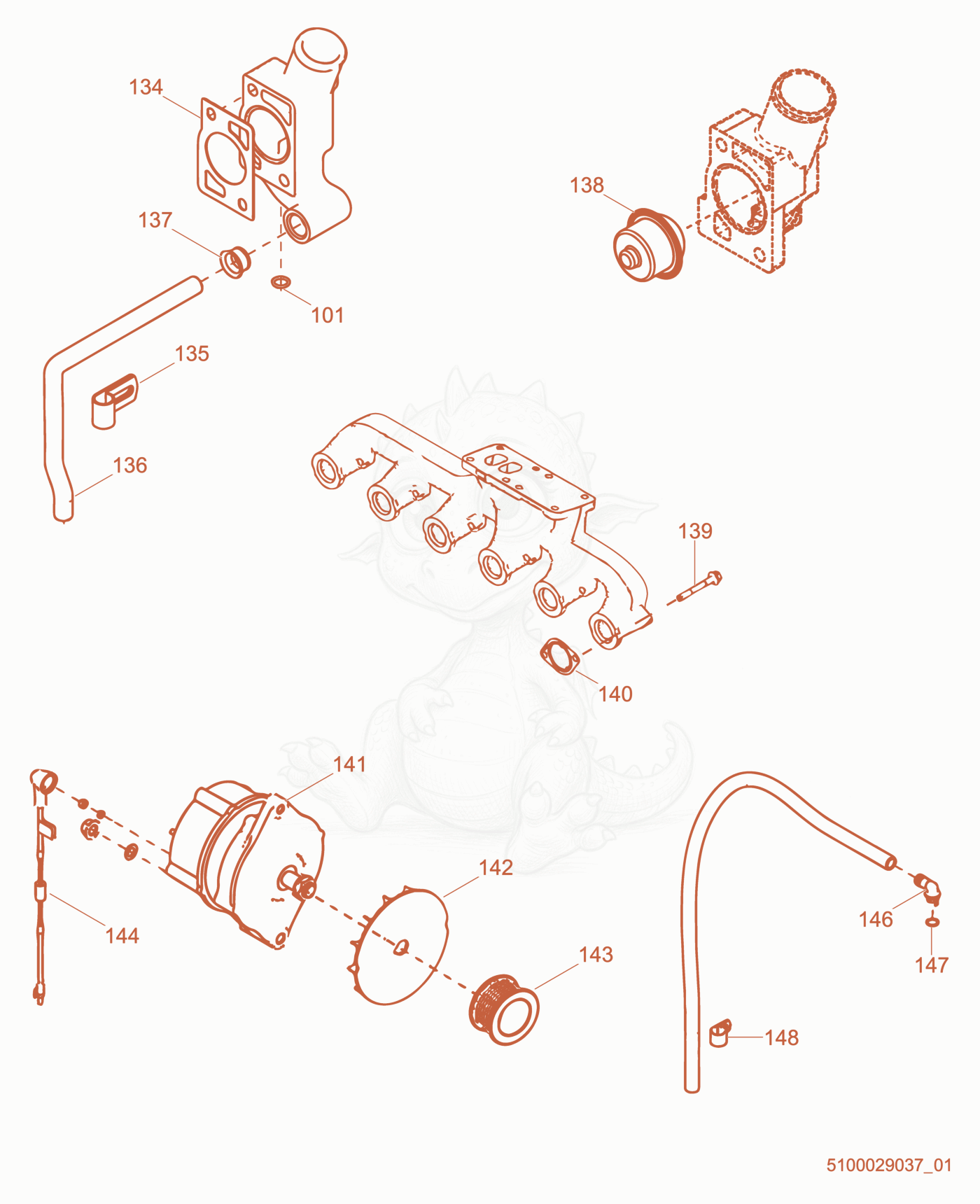 Despiece del Engine Components (3) de una máquina Wacker Neuson HIF1200, con globos numerados