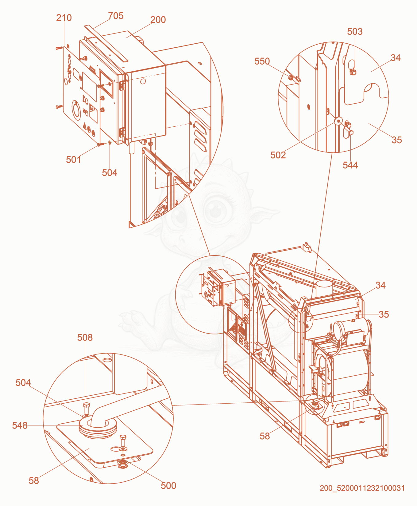 Exploded parts diagram of the Control box mounting panel of a Wacker Neuson HI1000, with numbered balloons