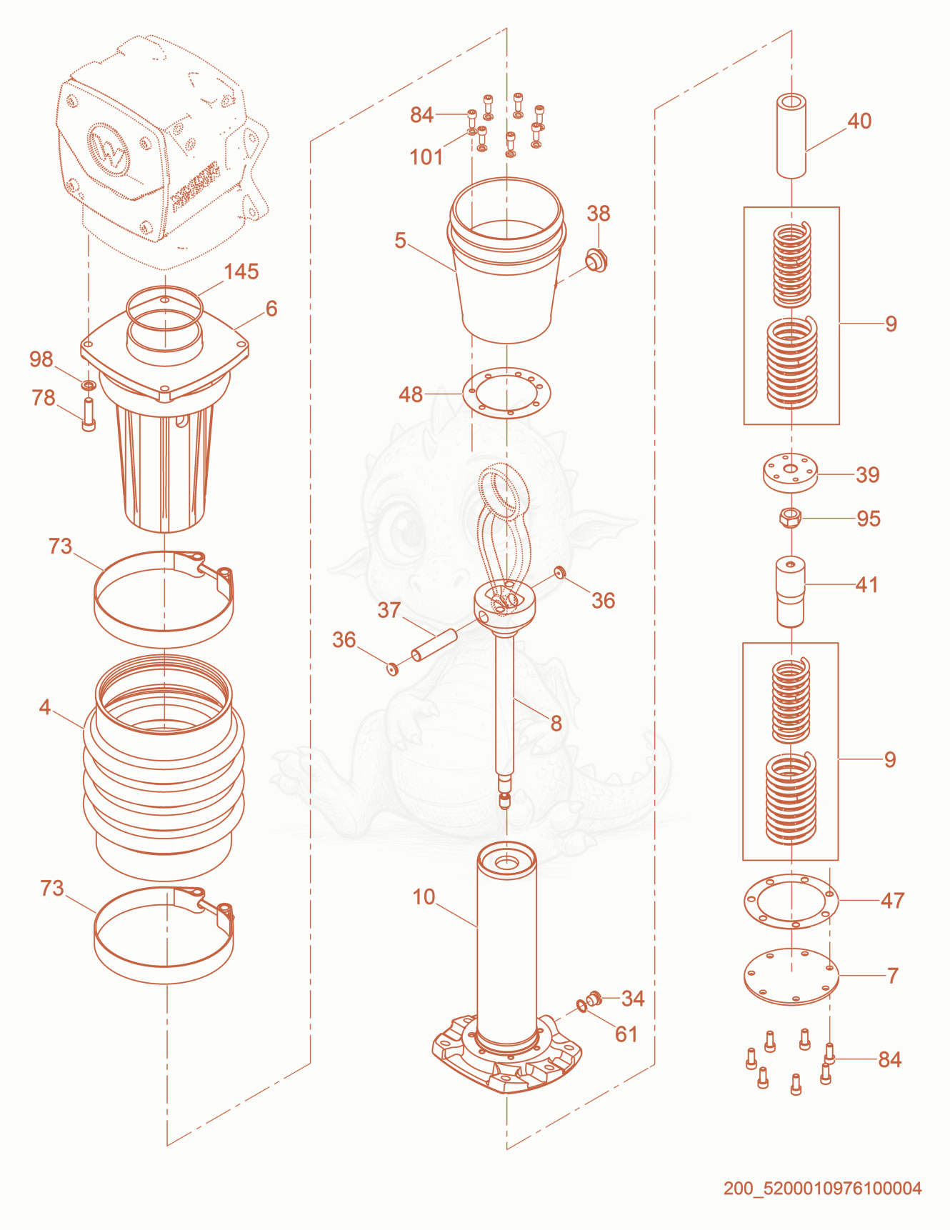 Exploded parts diagram of the Guide Cylinder cpl. of a Wacker Neuson DS70, with numbered balloons