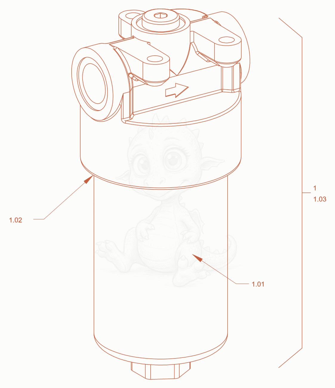 Exploded parts diagram of the filter (hydraulic oil) of a Wacker Neuson RD40-130CDPF, with numbered balloons