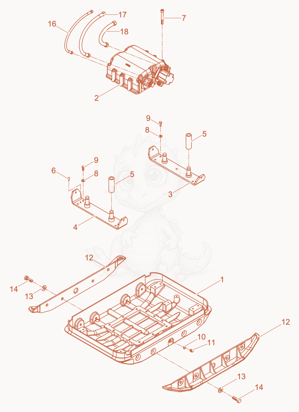 Despiece del Baseplate de una máquina Wacker Neuson DPU100-70, con globos numerados