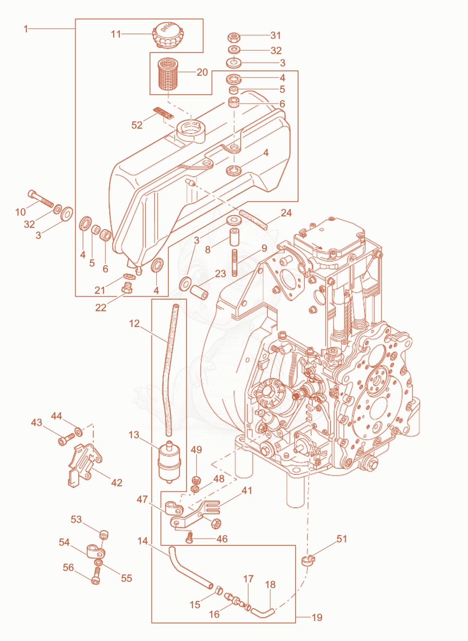 Despiece del Fuel System de una máquina Wacker Neuson RD7HF, con globos numerados