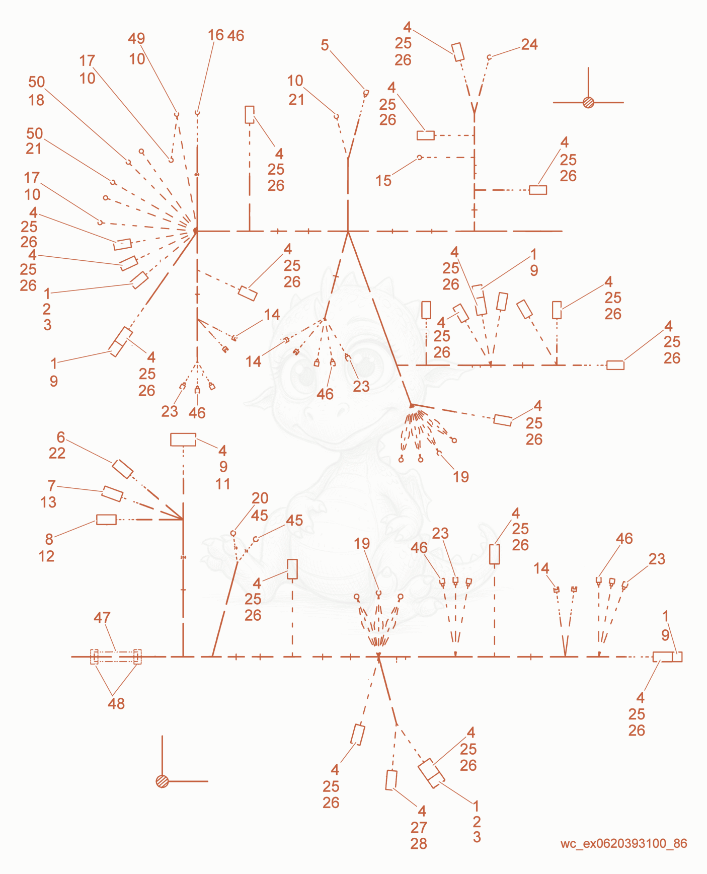 Exploded parts diagram of the Wiring Harness/Main of a Wacker Neuson RD27-120, with numbered balloons