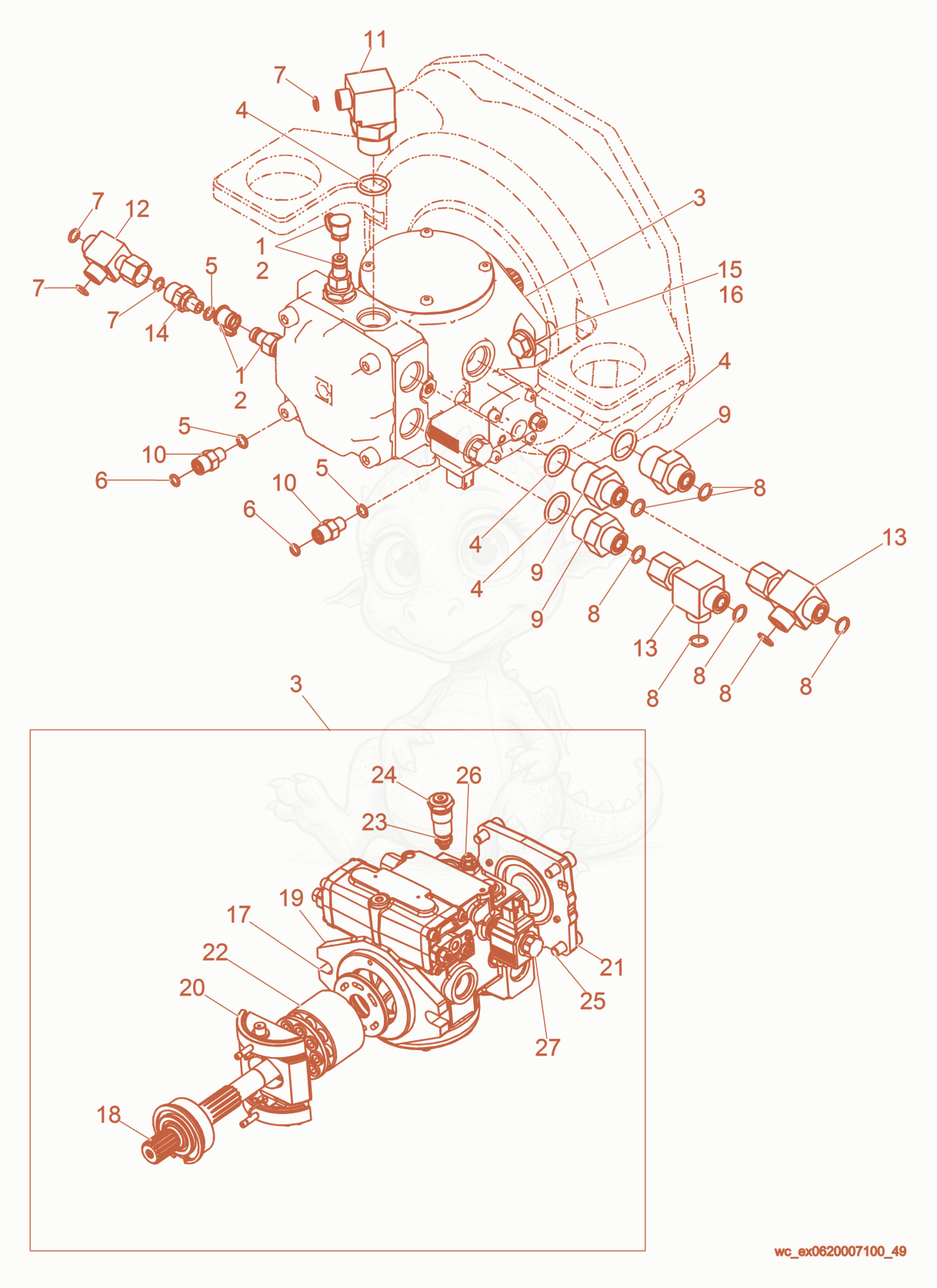 Exploded parts diagram of the Drive Pump of a Wacker Neuson RD27-120, with numbered balloons
