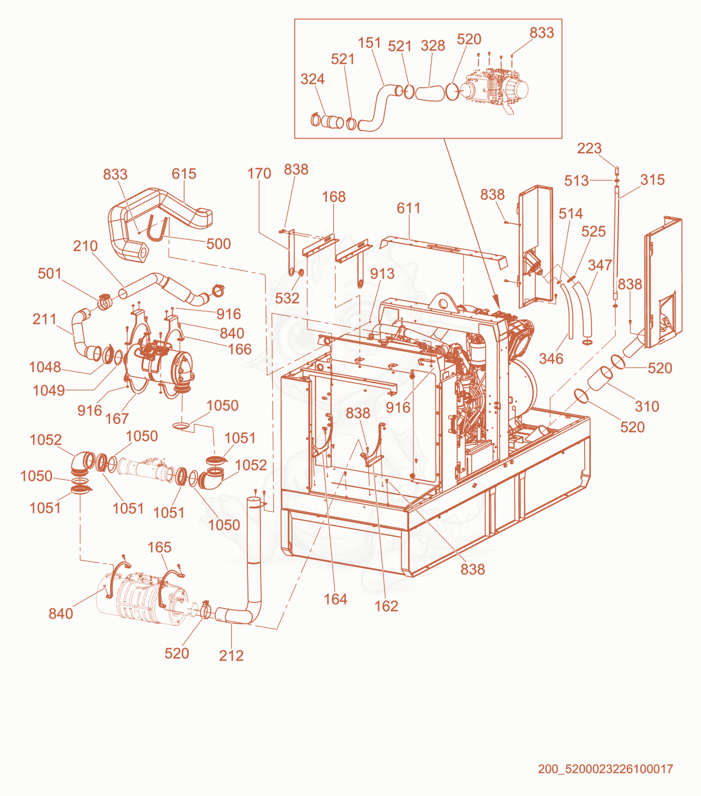 Exploded parts diagram of the Intake/Exhaust of a Wacker Neuson G70, with numbered balloons