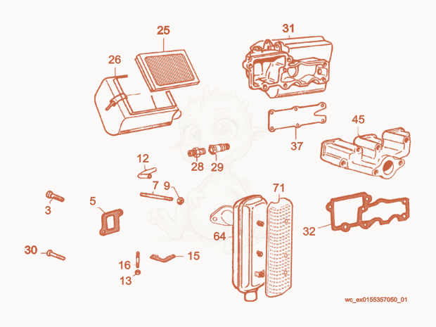 Exploded parts diagram of the Intake/Exhaust of a Wacker Neuson LTC4L, with numbered balloons