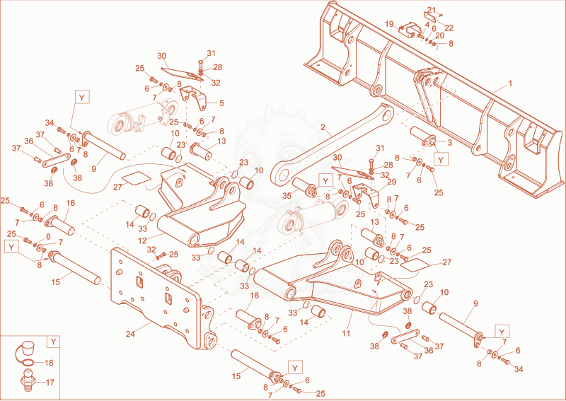 Despiece del DOZER BLADE front (OPTION) de una máquina Wacker Neuson EW65, con globos numerados