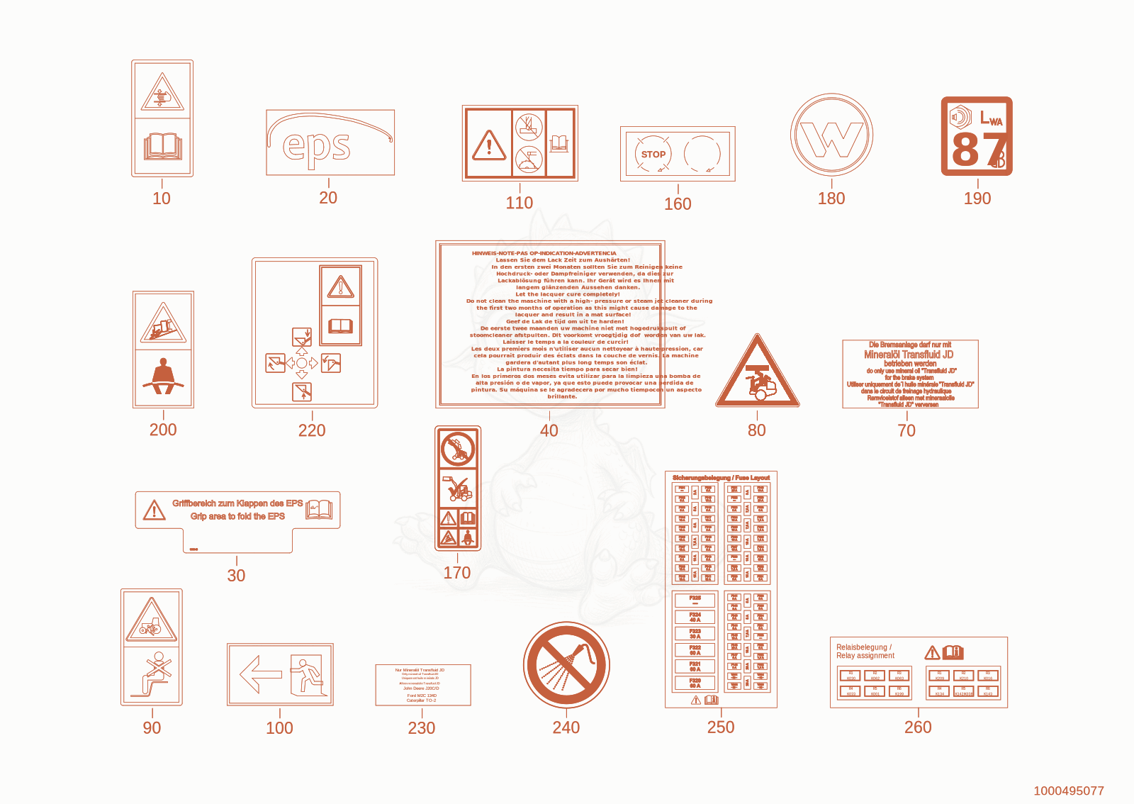Exploded parts diagram of the sticker of a Wacker Neuson WL300E(A15-01), with numbered balloons