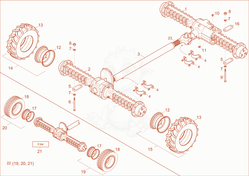 Exploded parts diagram of the undercarriage of a Wacker Neuson 2701AB, with numbered balloons