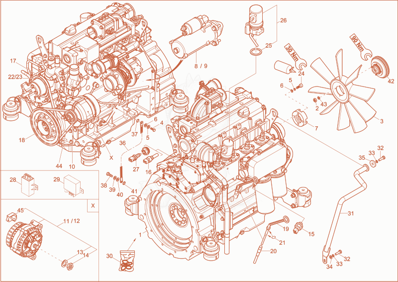 Exploded parts diagram of the diesel engine of a Wacker Neuson 9503, with numbered balloons