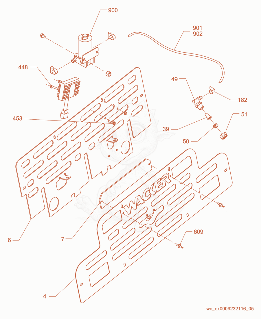 Exploded parts diagram of the Water System Kit of a Wacker Neuson CRT36-24A-H, with numbered balloons