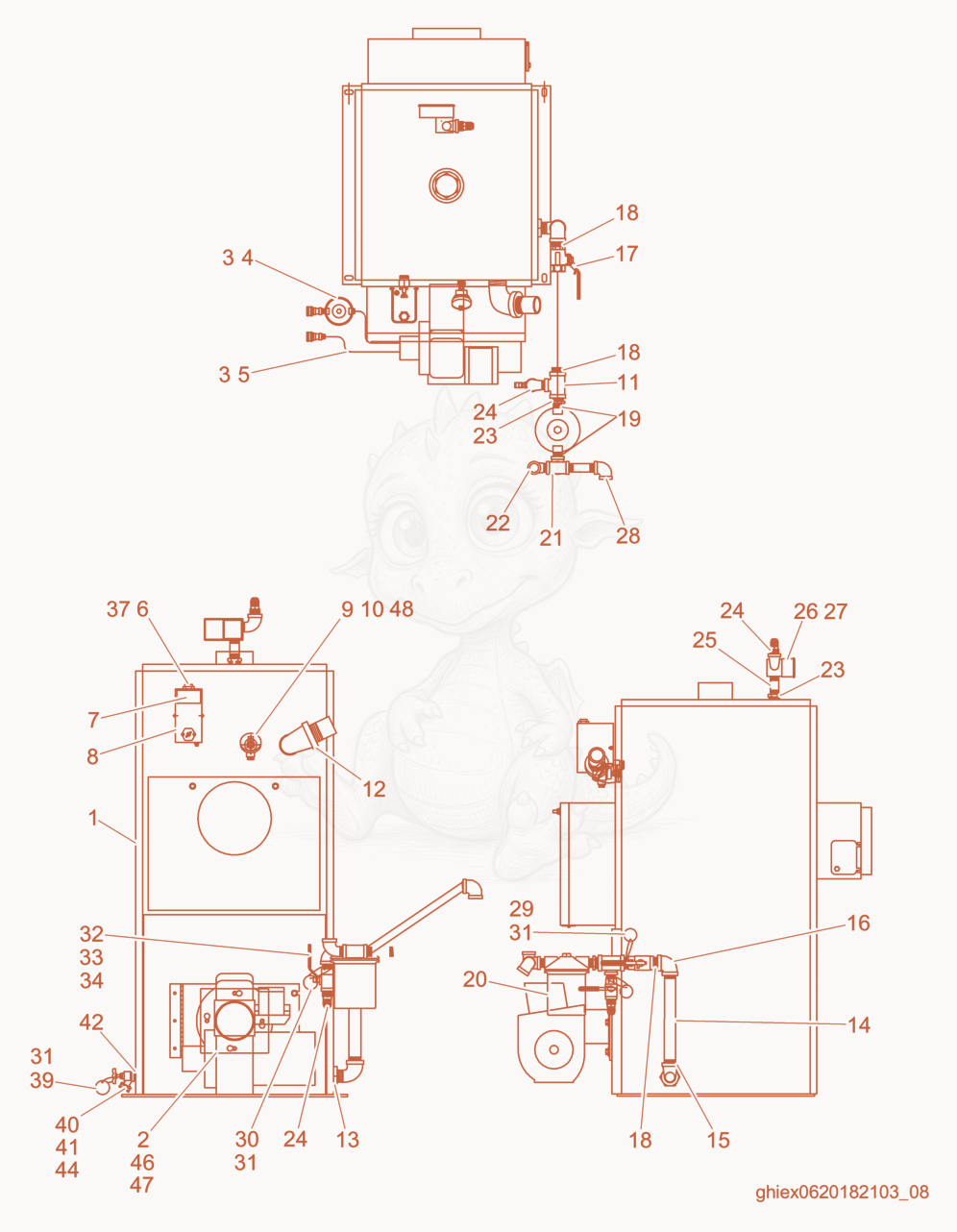 Exploded parts diagram of the Heater cpl. of a Wacker Neuson S3000, with numbered balloons
