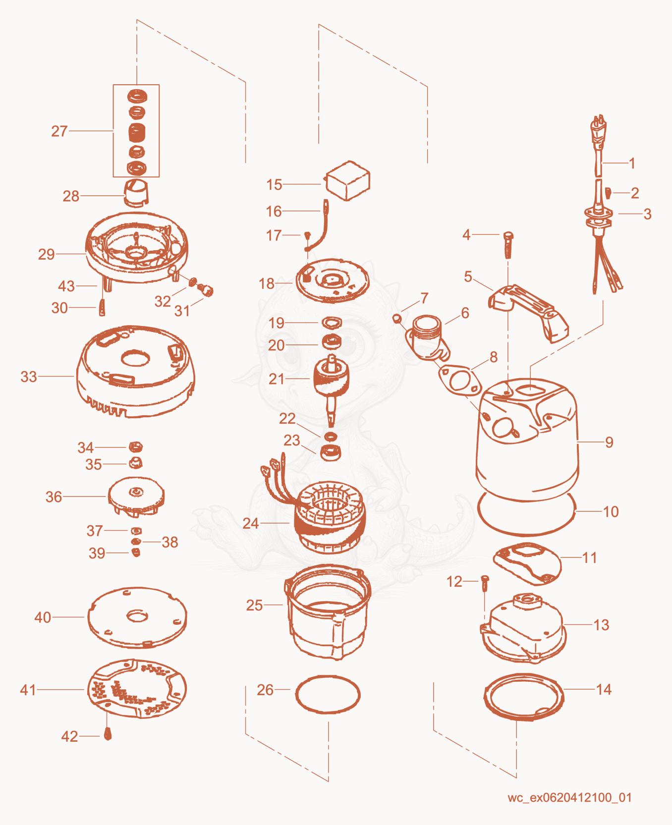 Exploded parts diagram of the Pump Components of a Wacker Neuson PSG2500, with numbered balloons